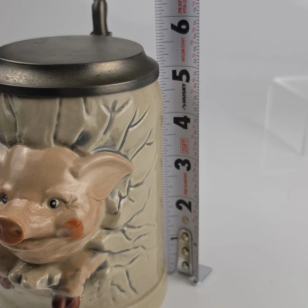 Diener Neu Schwein Stein German Pig Stoneware Character Stein Pewter Lid